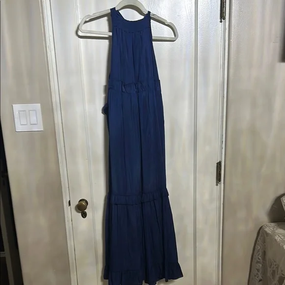 Blue Tiered Ruffled Halter Maxi Dress - Picture 1 of 5